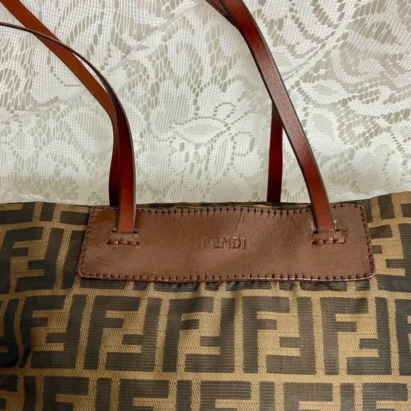 Vintage Fendi Zucca Brown Canvas Tote Hand Bag 14in x 13in x 4in - Picture 13 of 13